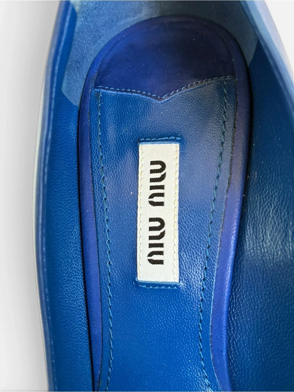 Miu Miu Blue Leather Pumps Stiletto Heels Size 38 Made in Italy w/ Box